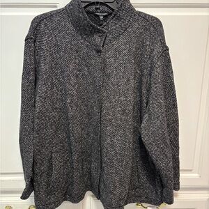 EILEEN FISHER Black White Organic Cotton Tweed Stand Collar Jacket Size 2X